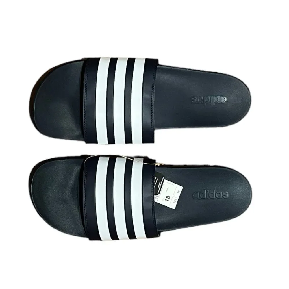 Adidas‎ Adilette Comfort Men’s Navy And White Stripe Slides, Size 18, NWT